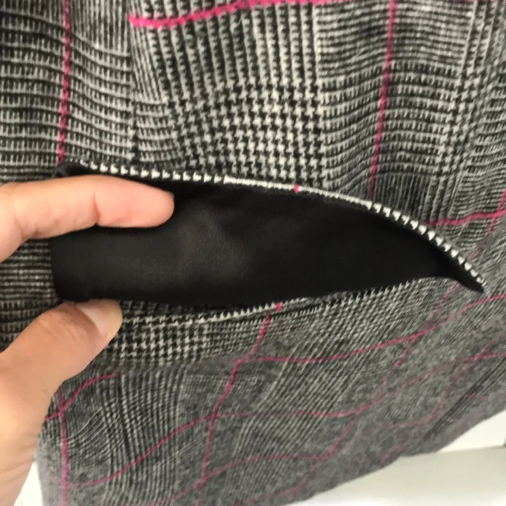 J Crew Glen Plaid Topcoat Wool Black Ivory Plum Size 4 - Picture 12 of 16